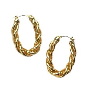 Milor Italy 14K Yellow Gold Polished Twisted Braided Oval Hoop Earrings